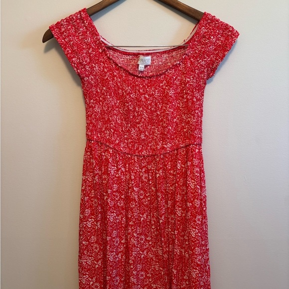 APRICOT Floral Flowy Lightweight Cap Sleeve Slit Maxi Sundress Dress Red White - Picture 3 of 11